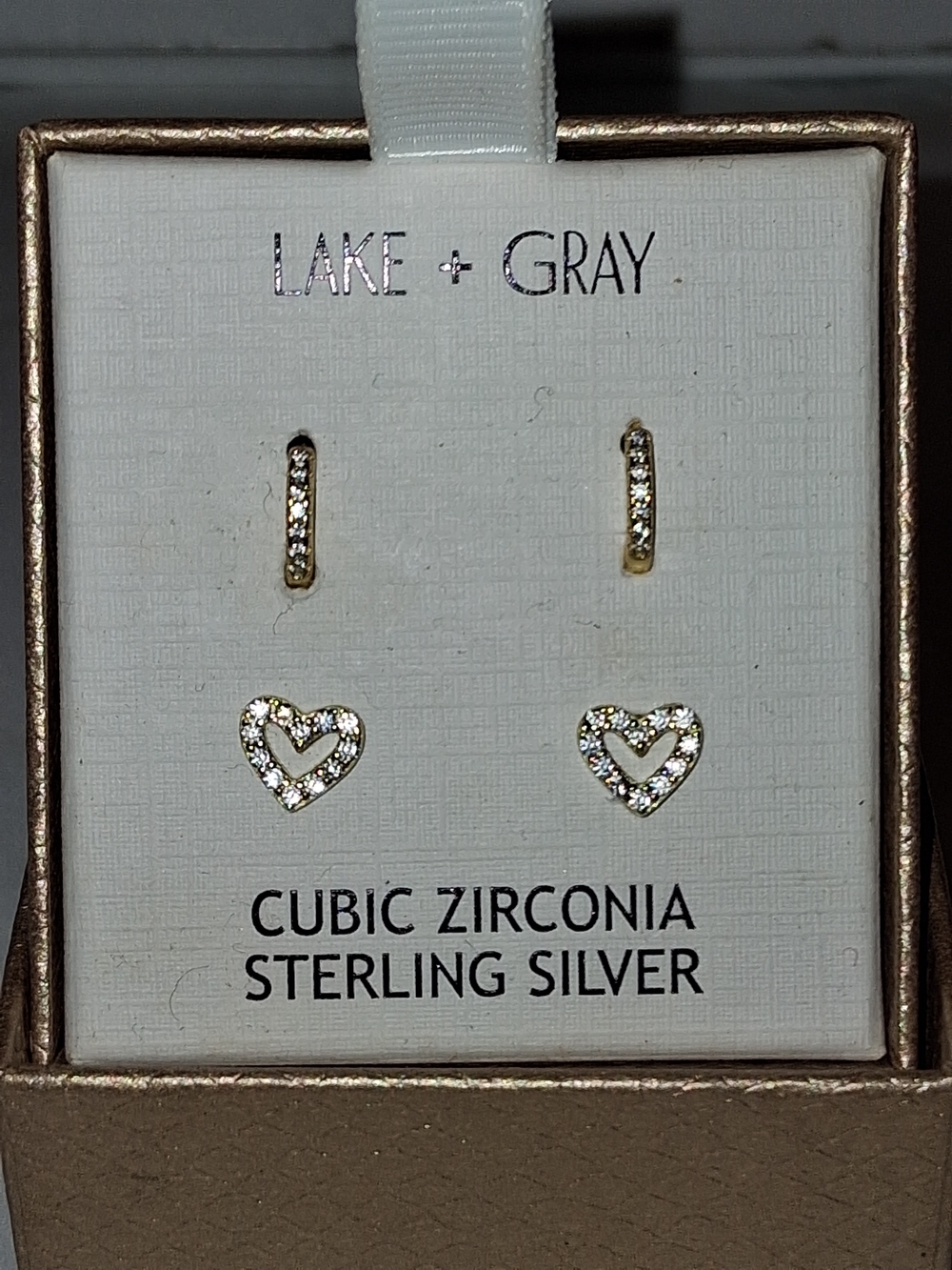 Gold-Plated Cubic Zirconia Heart & Hoop Earring Set - Gold